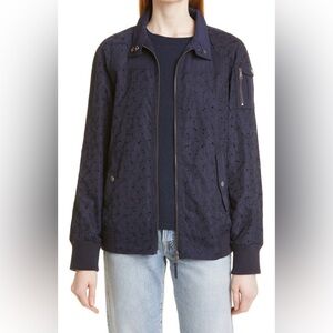 Ted Baker Sz 6 Larsine Mixed Media Lace Navy Full Zip Light Jacket